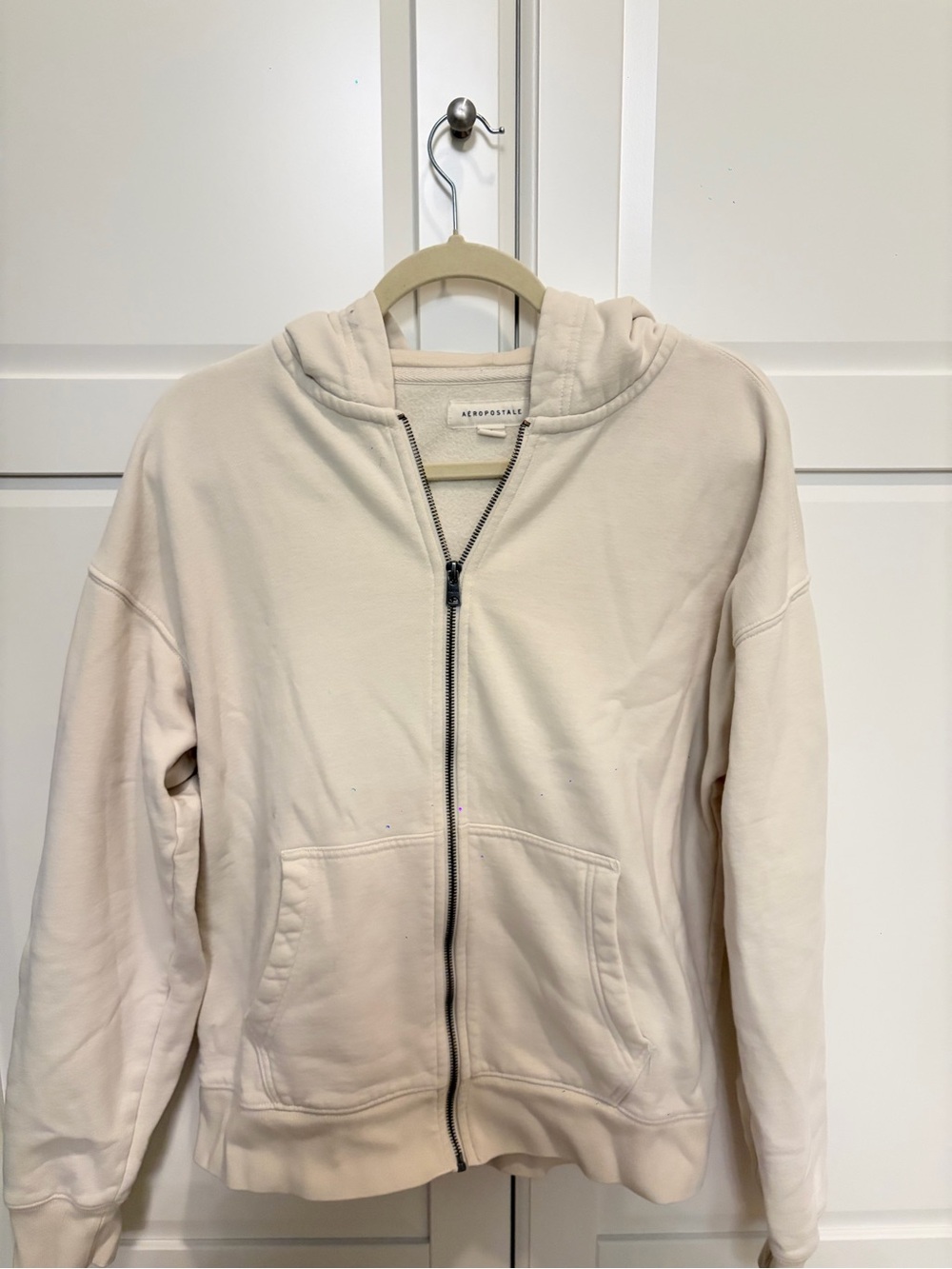 Aeropostale Cream Zip Hoodie with Front Pockets